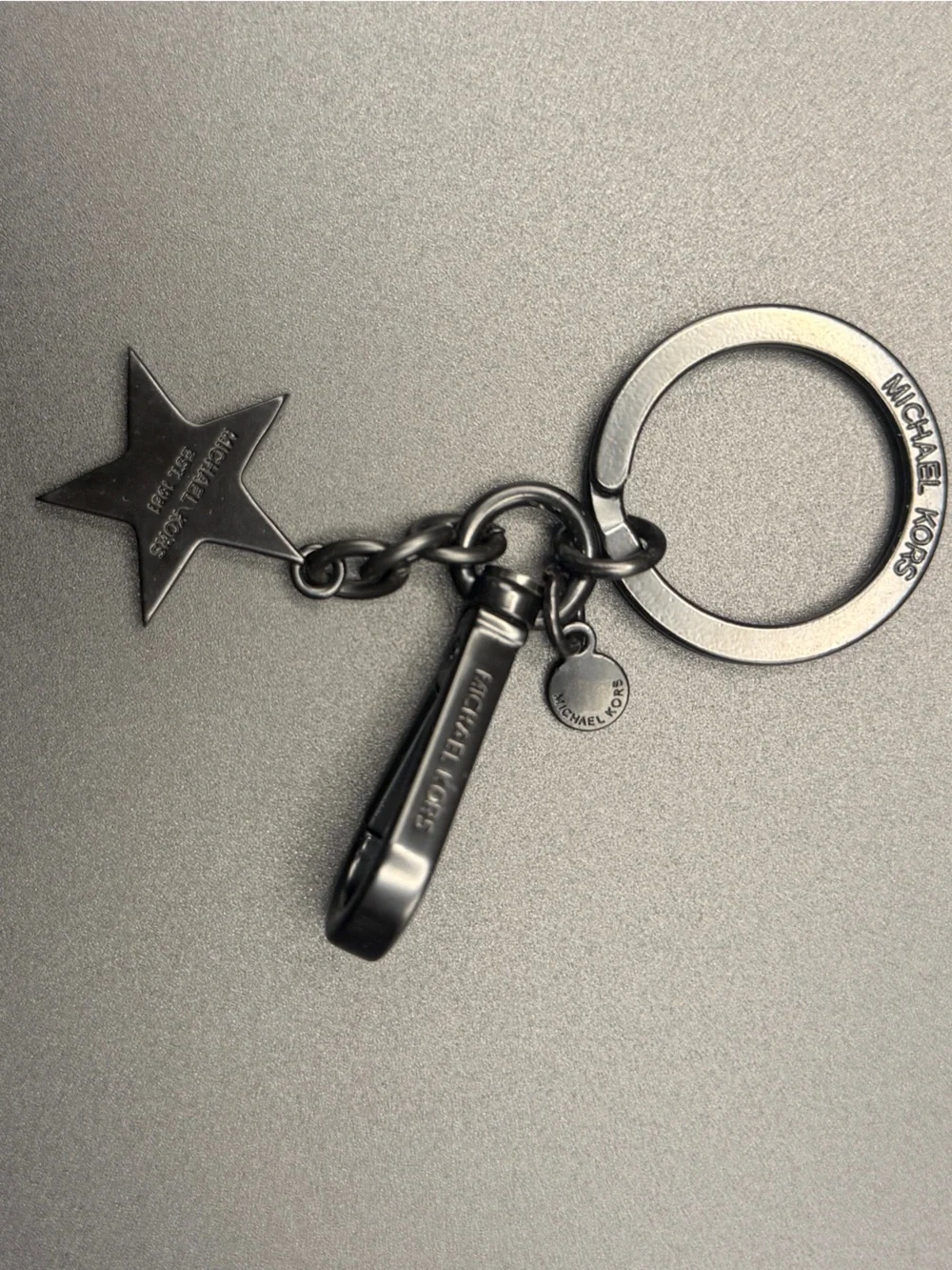 Michael Kors Gunmetal Star Keyring with Crystal Pavé